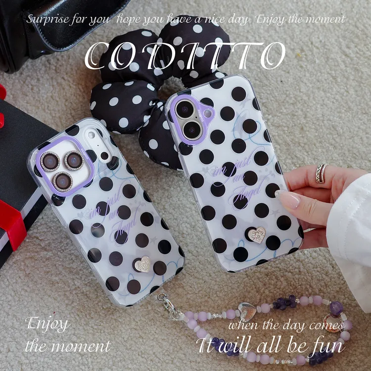 coditto波点黑猫双层适用iphone17pro16promax手机壳少女小众韩系