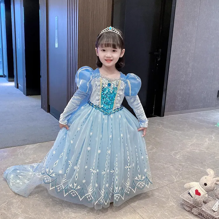 万圣节冰雪奇缘爱莎公主裙子女童秋冬新款生日礼服艾莎儿童连衣裙