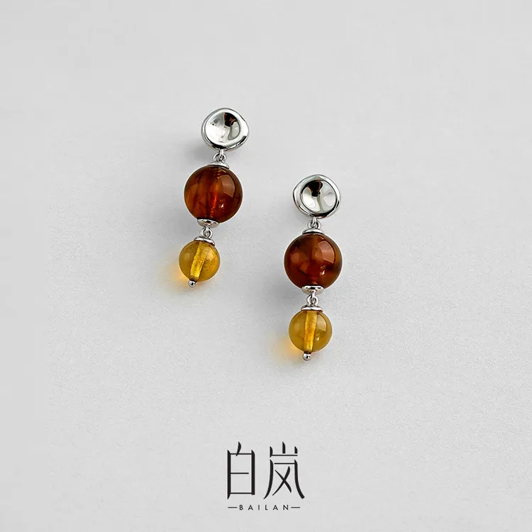 白岚双珀耳钉女2025新款琥珀气质耳饰独特设计感轻奢耳环ED4347