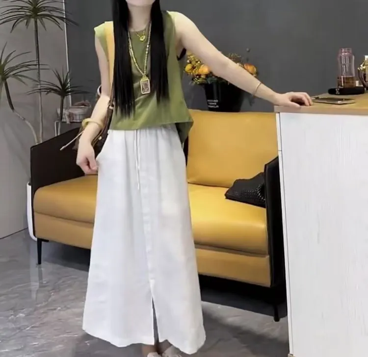 新款时尚洋气百搭无袖上衣高腰显瘦半身裙女装夏季