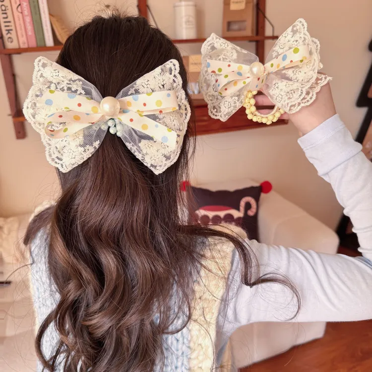 东大门新款韩版超大蕾丝蝴蝶结清新头花饰品2025新款高端爆款