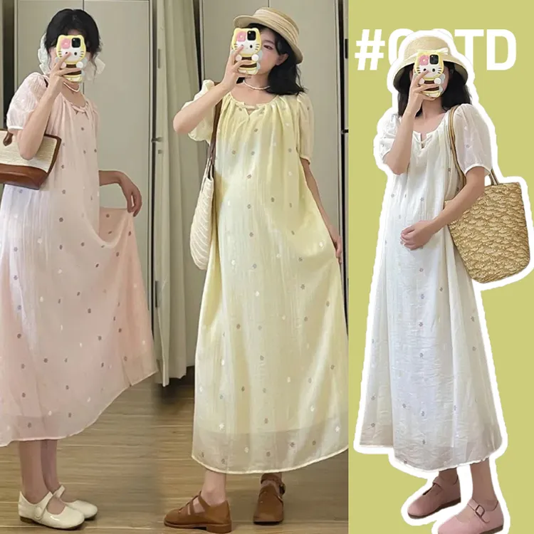 孕妇装夏季连衣裙2026新款夏装孕妇中长款减龄时尚甜美孕妇裙子潮