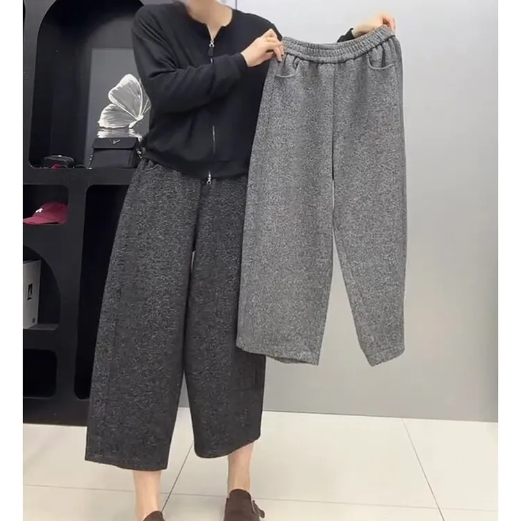 小个子休闲裤女士2025年冬季新款加绒加厚裤子显瘦高腰宽松阔腿裤