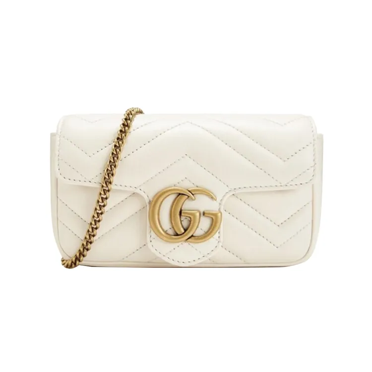 【国内现货】GUCCI古驰 马蒙 金标Logo迷你斜挎 单肩包 白色