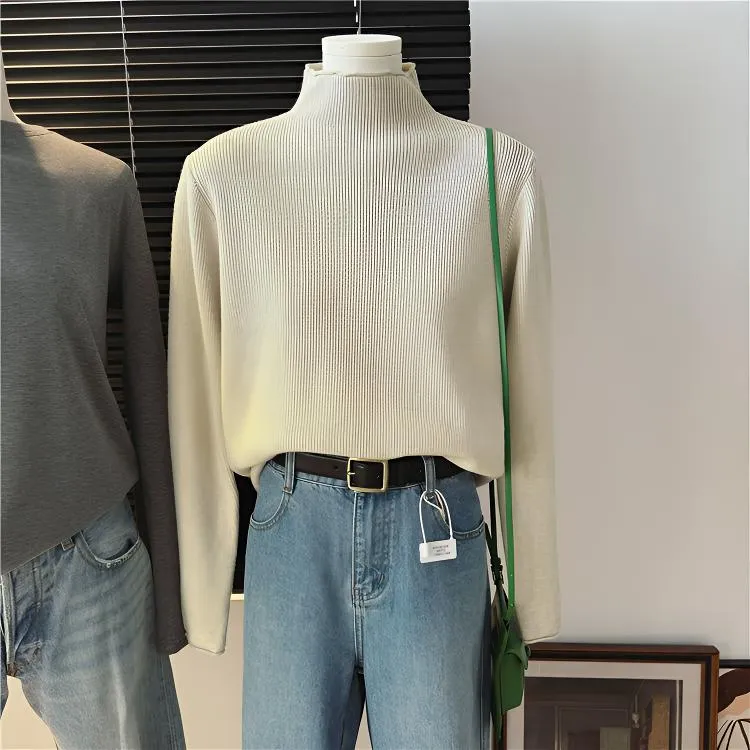 新品高级半高领打底衫内搭精致气质立领毛衣宽松通勤显瘦针织上衣