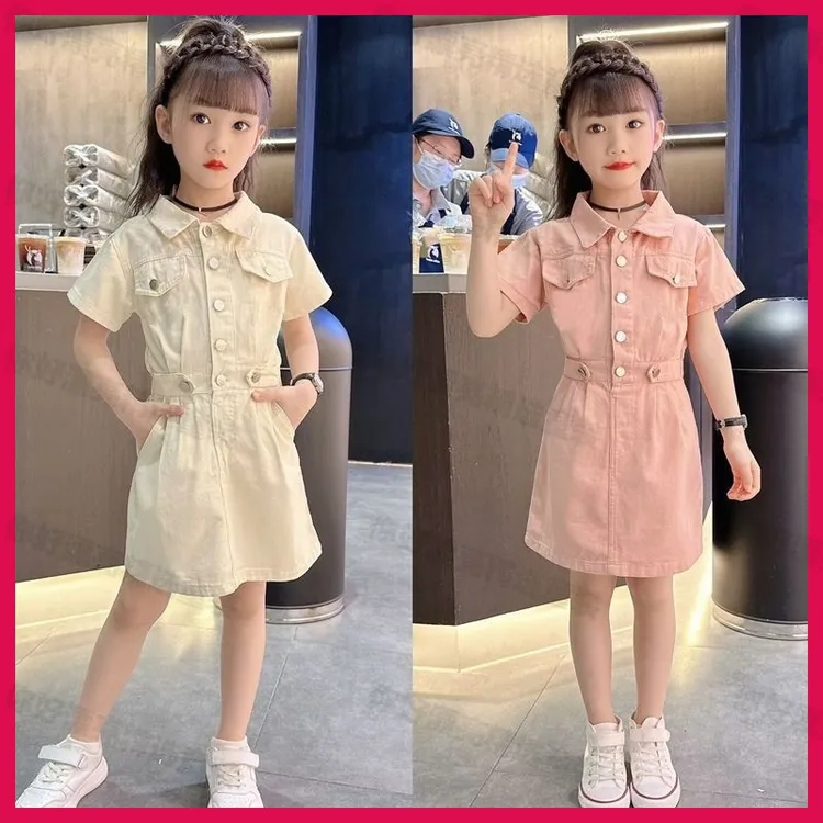 女童洋装夏季2025新款洋派儿童夏装学院风短袖大童网红工装裙子