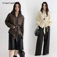 CHACHASTU【深秋】设计感高腰延伸长飘带 缠绕式收腰显瘦衬衫H4319W