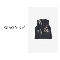 QIAO YIN“马夹”宽松型气质单排扣上衣短款牛仔马夹时尚QY28143