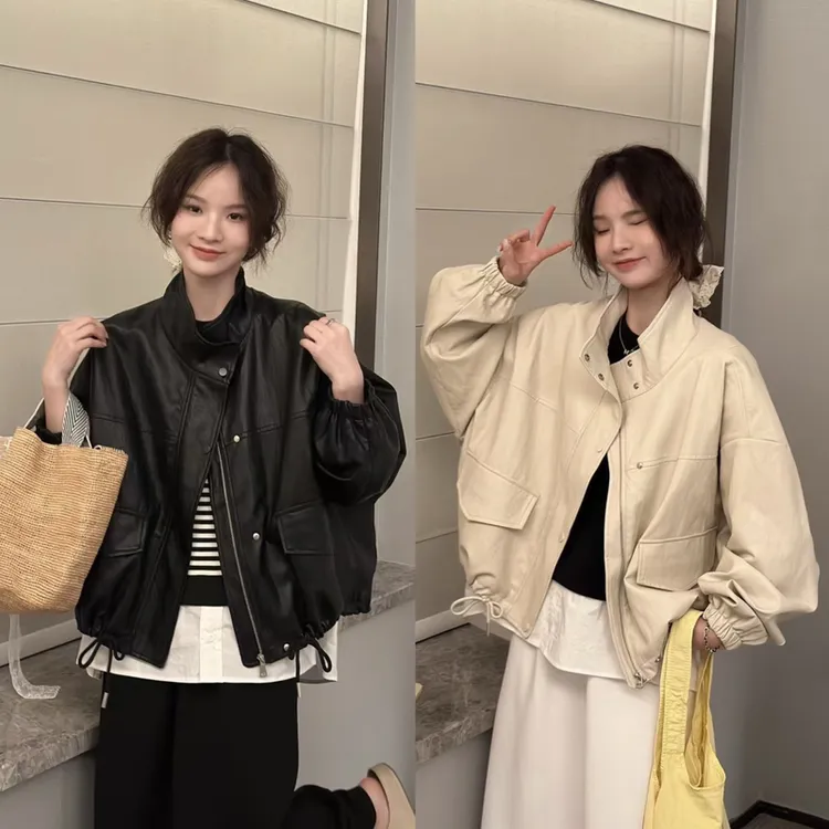 25021立领宽松小个子口袋下摆抽绳设计感外套新简约洋气上衣女潮