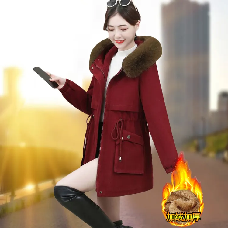 派克中长款棉服冬季2025新款女装宽松加绒棉衣羊羔绒棉袄加厚外套