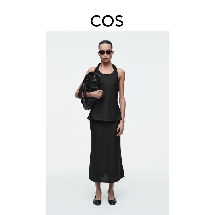 COS女装 标准版型混纺直筒半身裙黑色2025夏季新品1281691006