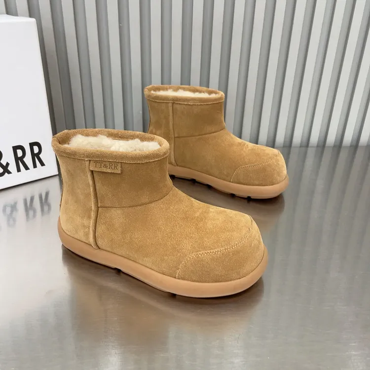 TTRR88082厚底4公分韩版复古重工百搭牛反绒皮陈太同款短筒雪地靴