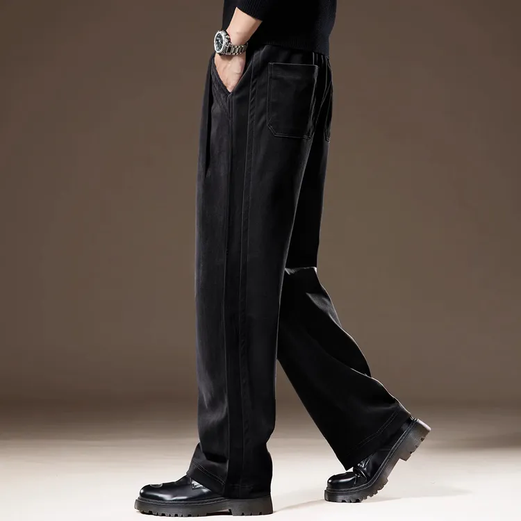 高端重磅雪尼尔男士休闲裤秋季加绒美式宽松大码垂感直筒裤子