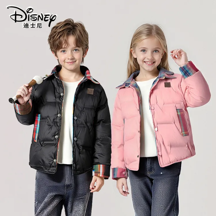 【亲子】迪士尼儿童羽绒服男女童中大童双面穿翻领衬衫羽绒内胆外套