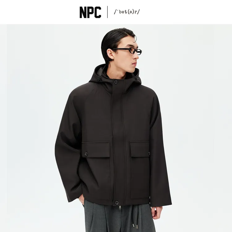 NPC潮牌两侧翻盖大口袋拉链连帽夹克男翻领连帽上新NP58TJ16