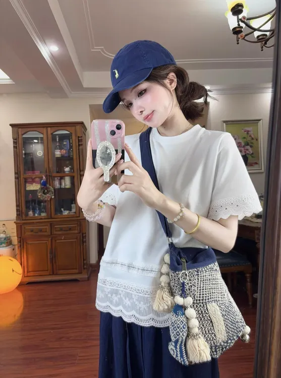 夏季新款小众女装韩系休闲慵懒风正肩圆领短袖百搭简约阔腿裤套装