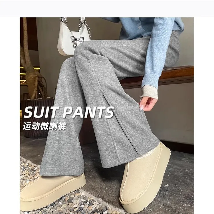 女童春秋微喇裤2025新款中大童休闲裤12岁灰色卫裤青少年显瘦裤子