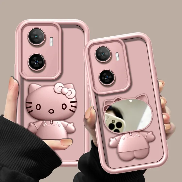 适用【畅享60】金属漆香槟粉高级感猫咪支架手机壳防摔创意网红女款