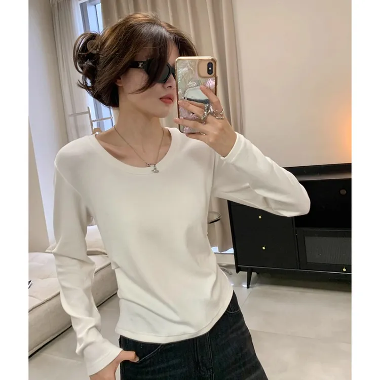 翰代维磨毛加绒长袖T恤打底衫女秋冬季新款修身显瘦辣妹百搭上衣