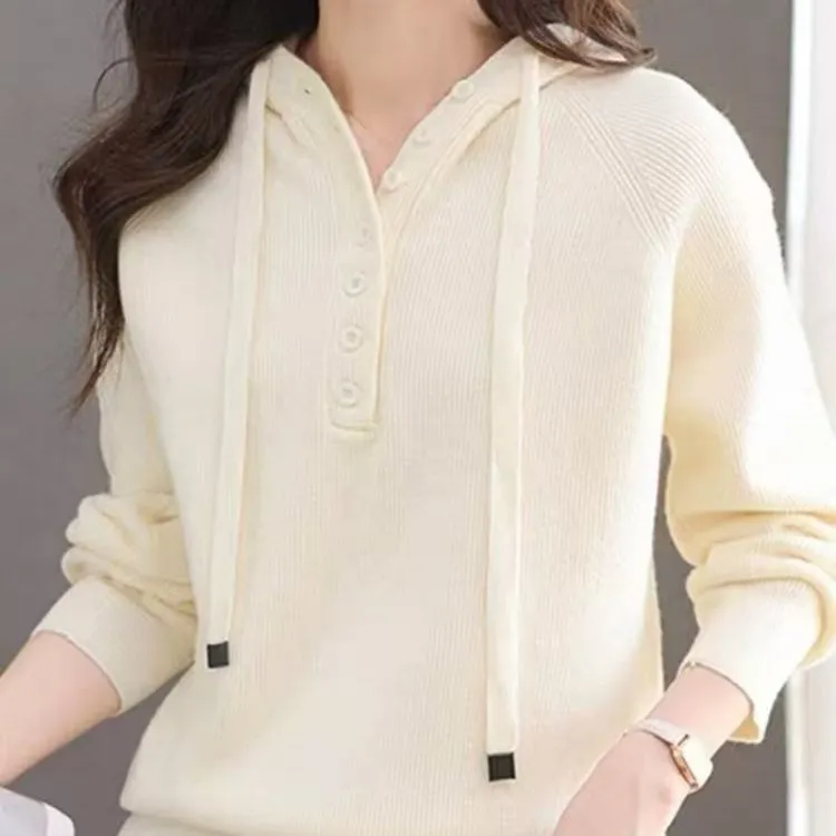 慵懒风连帽针织毛衣女宽松百搭长袖秋冬显瘦内搭时尚休闲打底衫