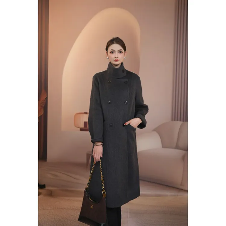 韩版经典百搭双排扣高领设计柔软厚实羊毛大衣