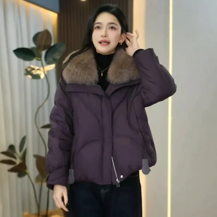 高端大毛领短款羽绒服女2025冬季新款白鹅绒保暖显瘦外套上衣潮