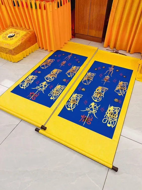 【正一道门】纯手绘画幅经典挂画蓝底金纹传统神秘意蕴收藏装饰佳选