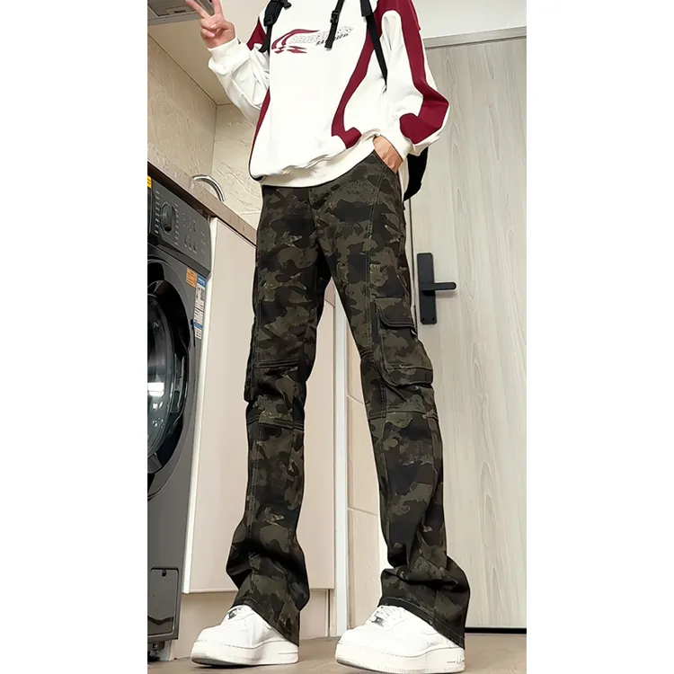 美式高街迷彩工装裤男春秋季hiphop潮牌情侣牛仔裤小众设计感裤子