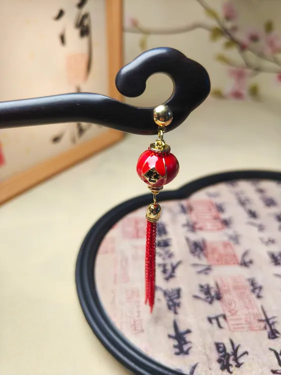 [新年]新年红色网红发簪檀木喜庆盘发高级感新中式发钗古风发饰女