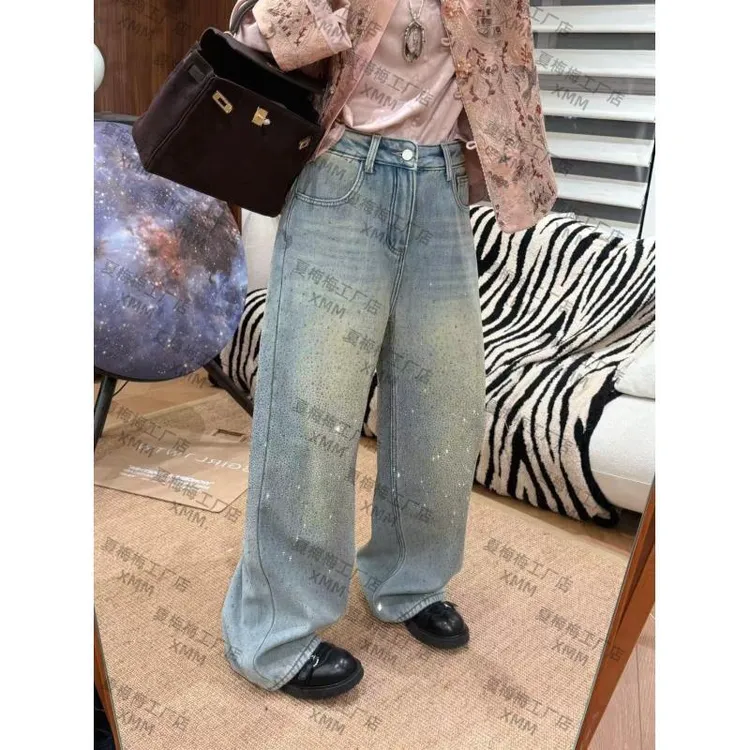 XMM.【加绒爆闪裤】时尚百搭水洗闪闪直筒显瘦宽松设计感休闲-99313