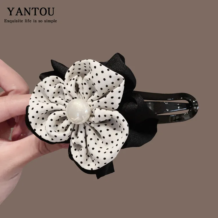 韩国波点珍珠花朵简约扎头发夹扭扭夹2025新款高级感盘发头饰女
