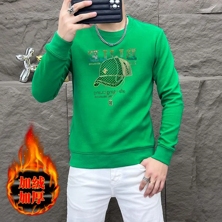 欧版潮流印花卫衣男款2025秋季新款时尚长袖修身潮牌圆领加绒上衣