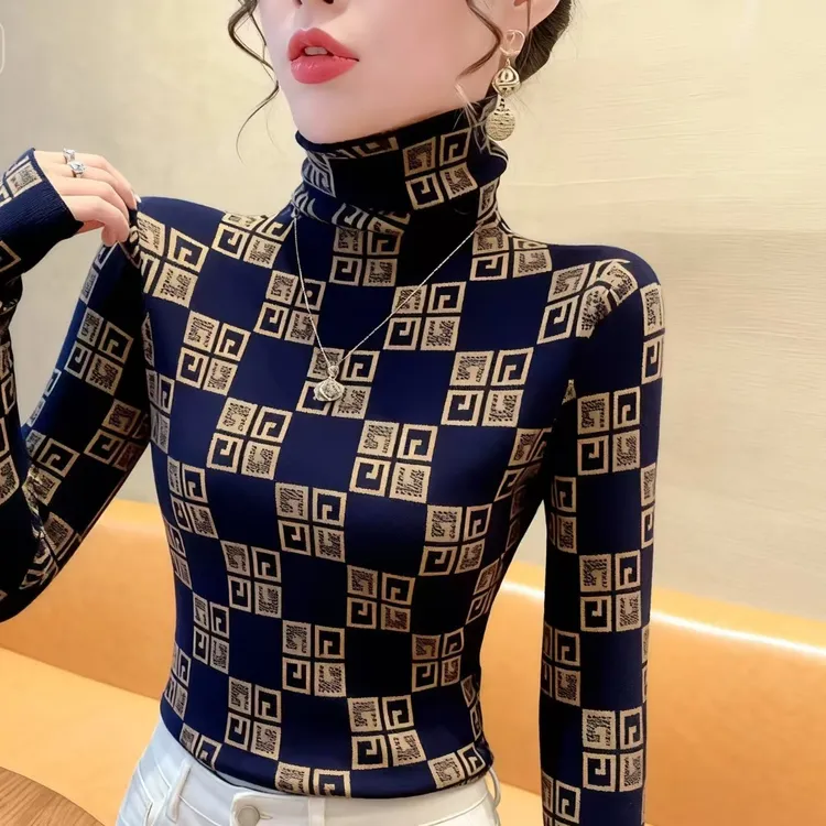 网红时尚黑色女士内搭高领打底衫秋冬套头保暖修身女打底衫新款