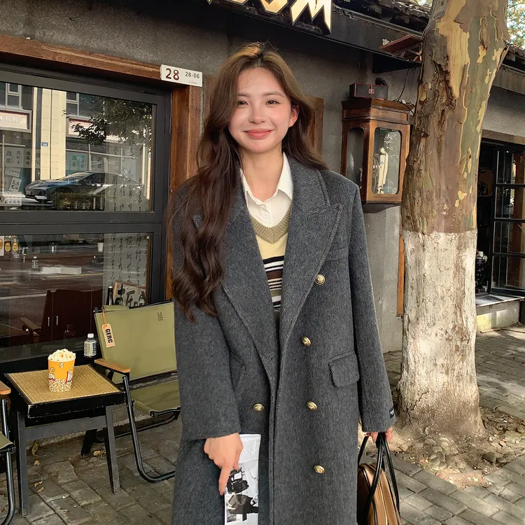 高级感灰色正肩双面羊绒大衣女款秋冬季2025新款韩系羊毛呢子外套