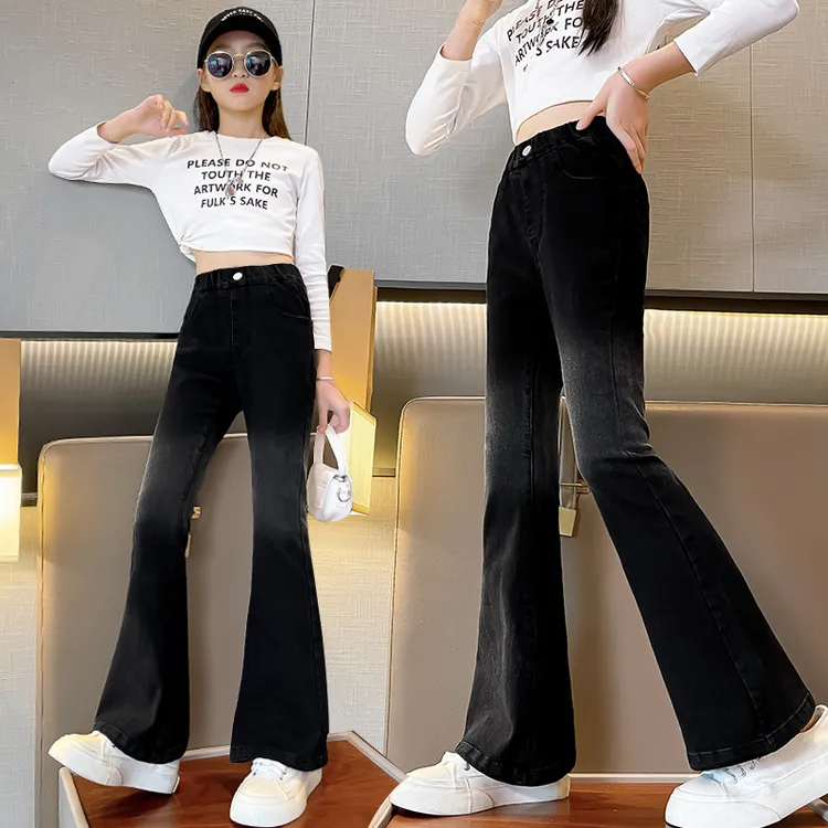 女童裤子2025春秋新款秋季喇叭裤儿童洋气时尚微喇大童韩版牛仔裤