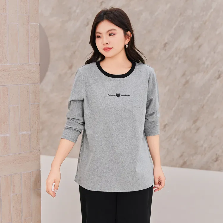 【棉针织】MsShe大码女装新款冬装印花撞色显瘦T恤打底衫C2509006