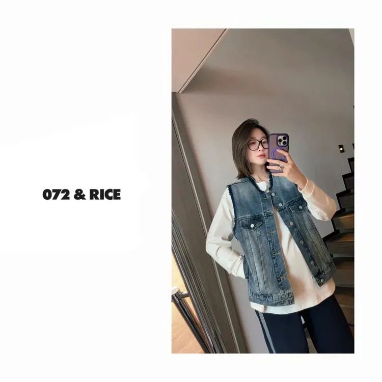 072 & RICE【复古街头】100纯棉 夏季休闲做旧无袖牛仔马夹 A056