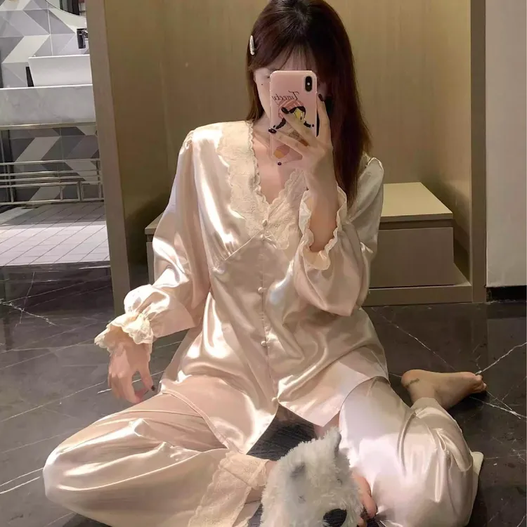 网红同款冰丝睡衣女ins风春秋季高级感家居服套装