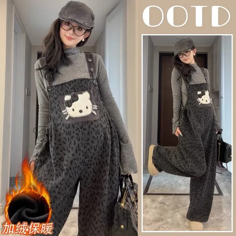 孕妇装2025时尚打底上衣搭配加绒加厚背带裤韩版2025设计感两件套