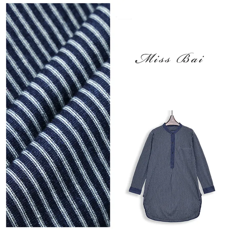 YIWEN-【物语】时尚设计款半开领纯棉条纹衬衣CY1064
