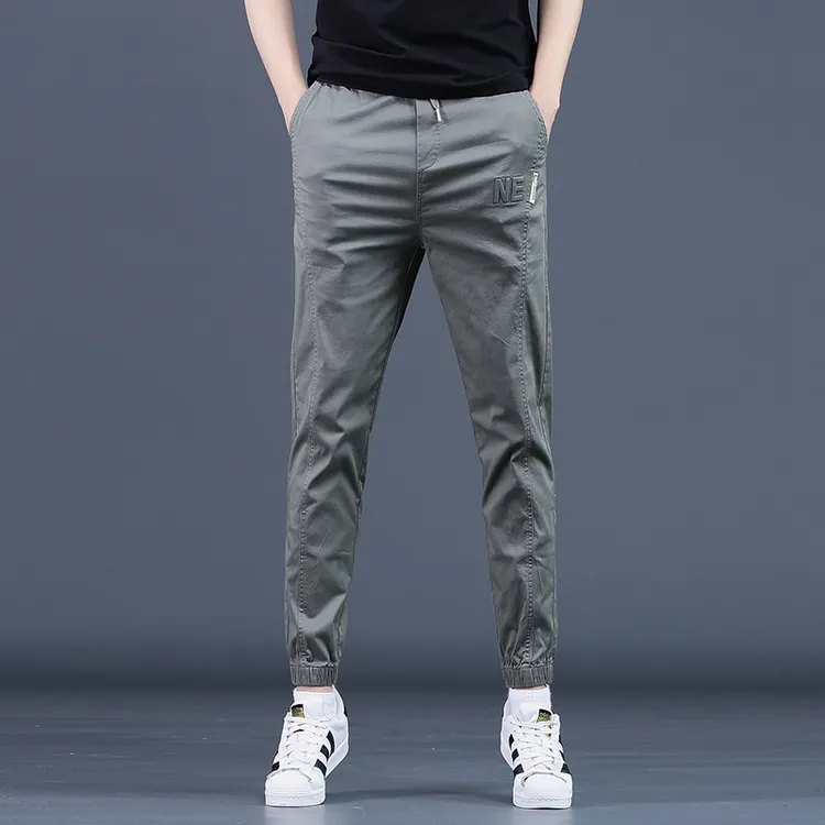 潮牌男士束脚休闲裤子春夏季时尚百搭弹力小脚裤薄款透气运动裤子