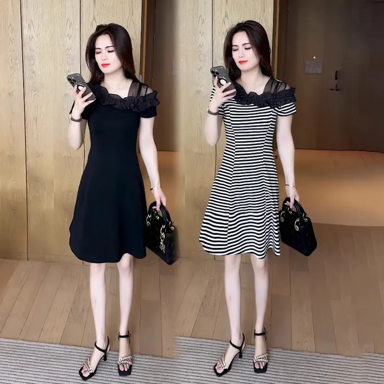 时尚连衣裙2025新款今年流行时尚网纱减龄洋气爆款夏装显瘦裙子