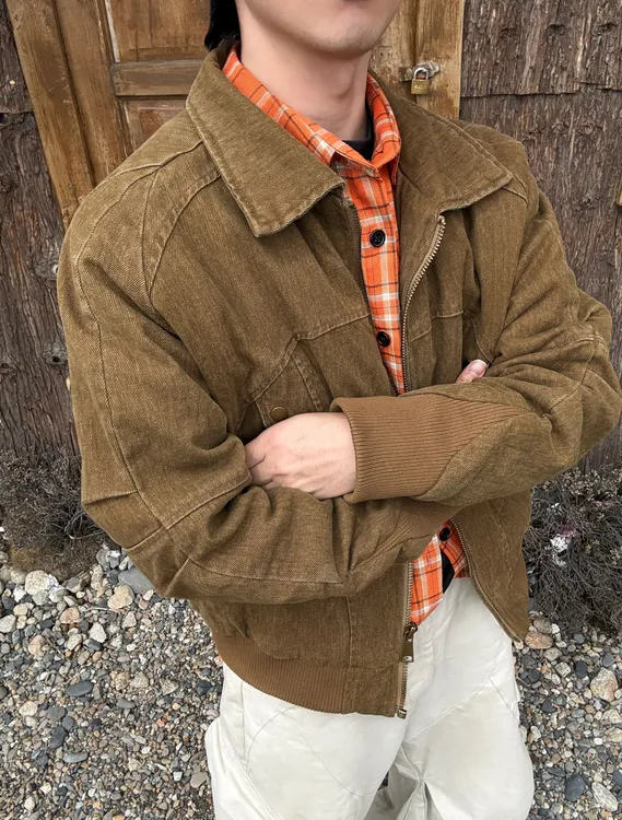 HAPPEN 美式复古棉服夹克水洗做旧翻领百搭机车男女复古棉服外套