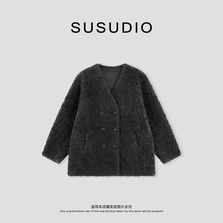 SUSUDIO 100绵羊毛 秋冬轻奢款皮毛一体保暖毛毛外套 70308