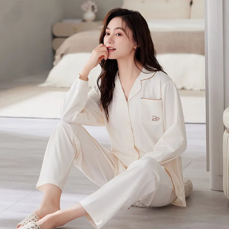 纯棉居家睡衣女款爆款2025新款秋季长袖翻领居家睡衣女薄款