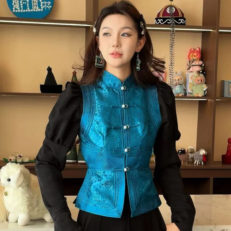 【卓日雅】8872新款民族风小立领对襟收腰马甲