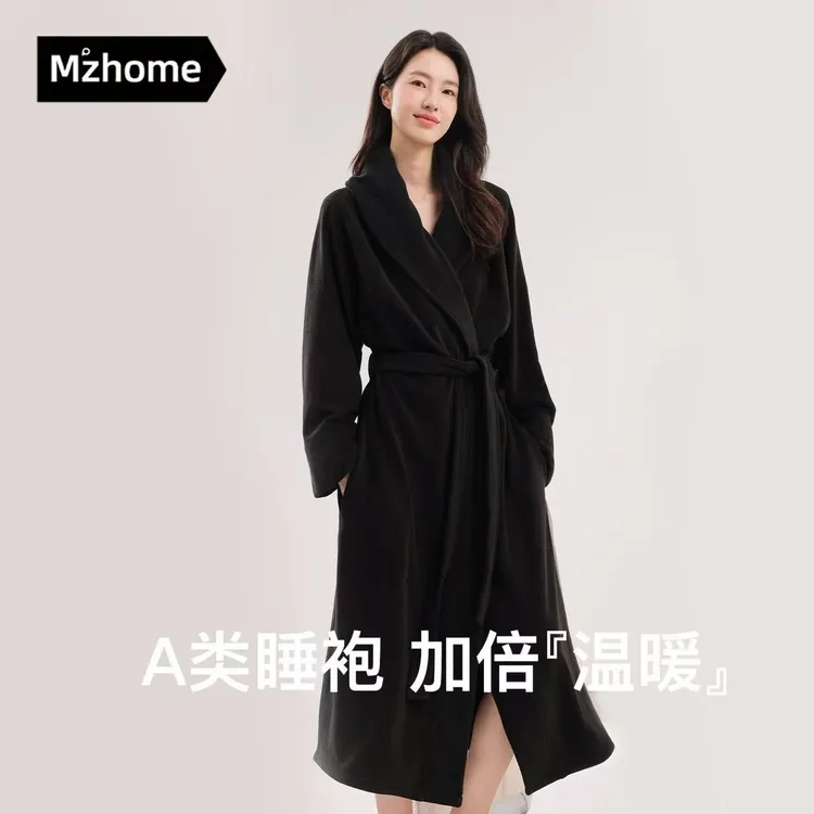 睡袍女奥粒绒长款睡衣秋冬季新款加厚法兰绒家居服浴袍可穿式速干