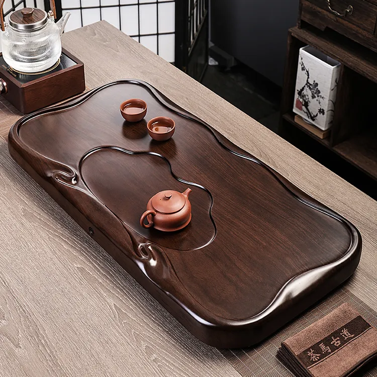 整块黑檀木茶盘天然实木茶台简约家用大号功夫茶具茶海托盘长方形