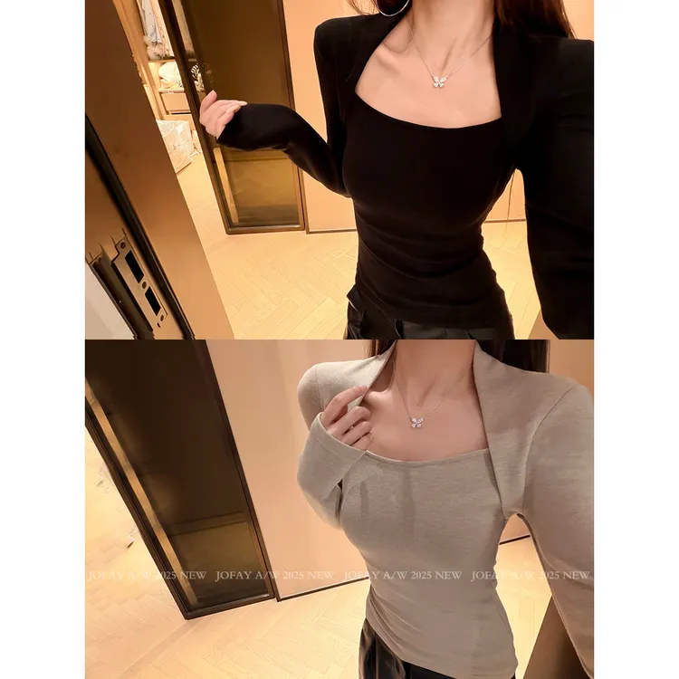 |人间绝色|假两件打底衫 修身性感女人 秋冬加绒加厚 显瘦 C1654