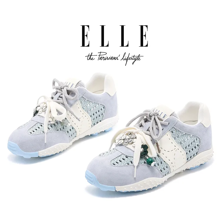 ELLE小个子内增高德训鞋女2026新款双鞋带软底百搭休闲运动阿甘鞋